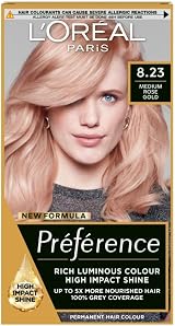 L'Oreal Paris Preference Hair Dye 8.23 Medium Rose Gold Permanent Color