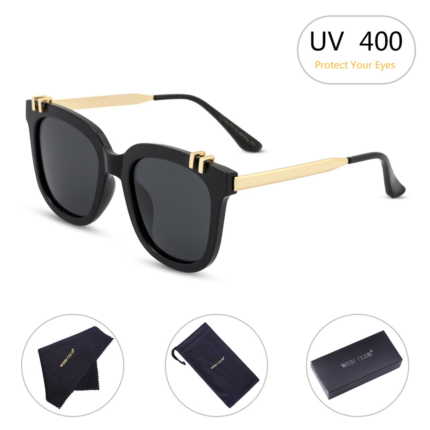 WISH CLUB Fashion Mirrored Polarized Square Sunglasses for Women