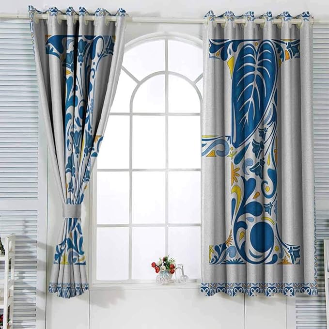 Cortinas decorativas para sala de estar letra H azulejo marco flores y