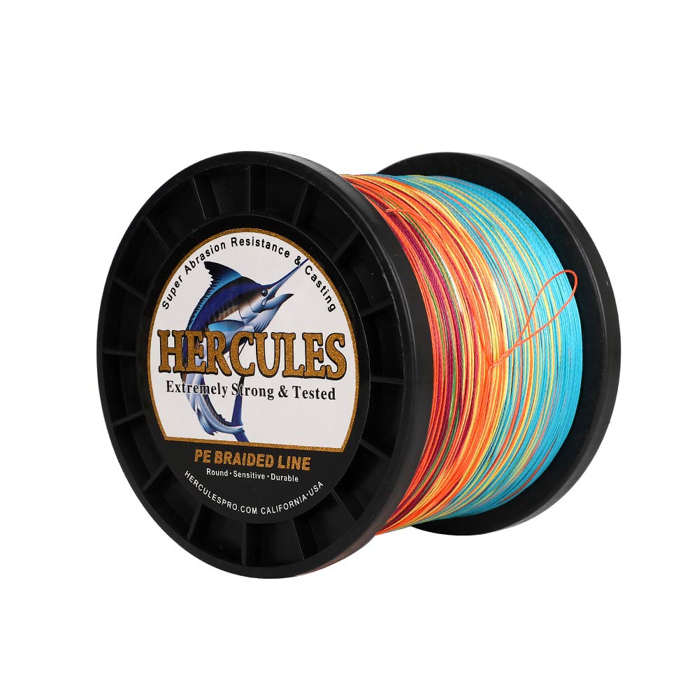 Hercules Super Cast 300M 328 Yards Braided Fishing Line 300 LB Test for Saltwater Freshwater PE Braid Fish Lines Superline 8 Strands - Multi-color, 300LB (136.1KG), 1.20MM