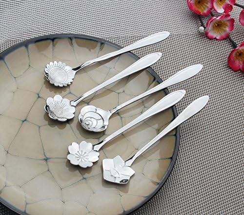 Teanfa Stainless Steel Spoon Coffee Latte Ice Cream Cocktail Scoop 1set(5pcs/set) (Silver)
