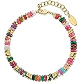 NVWAROCK Beaded Bracelet for Women and Girl, Colorful Beach Boho Gems Bracelet 14K Gold Plated Stackable Handmade Bohemian Multicolor Natural Stone Bracelet