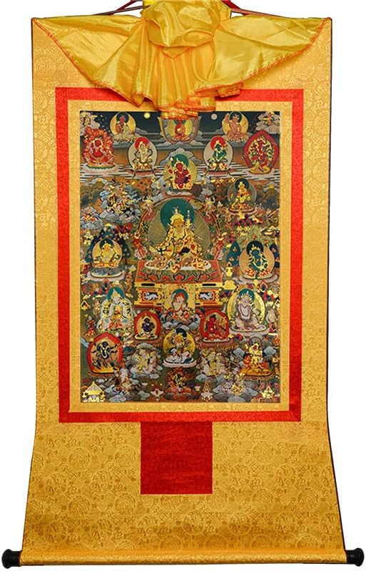 Paintings - Gandhanra Guru-Saint Padmasambhava and 21 Jambhalas,Gods of Wealth, Tibetan Thangka Painting Art,Buddhist Thangka Brocade,Buddha Tapestry with Scroll