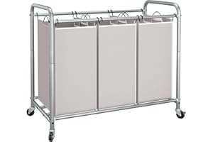 STORAGE MANIAC 3 Section Laundry Sorter, 35.6 Gal (135 L) Laundry Hamper Cart with Heavy Duty Rolling Lockable Wheels and Removable Bags, Clothes Organizer Basket Clothes Separator Hamper, Gray