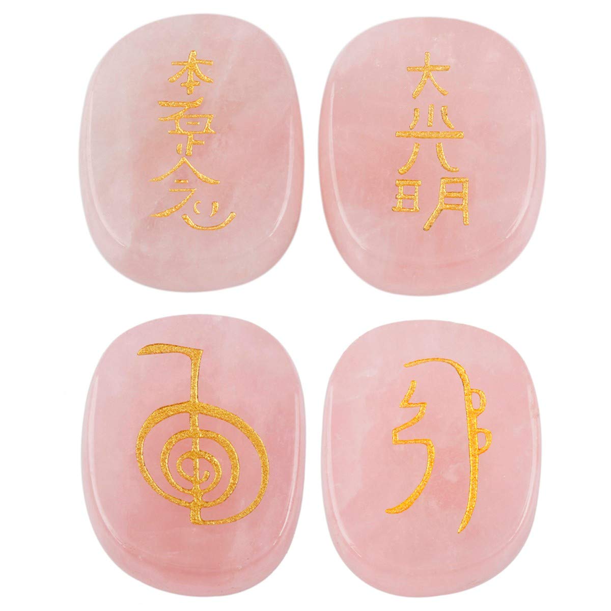 mookaitedecor Rose Quartz Reiki Stones, Engraved Usui Symbols Polished Chakra Palm Stone for Crystal Healing Wiccan Gifts, 1"/2.5cm Length