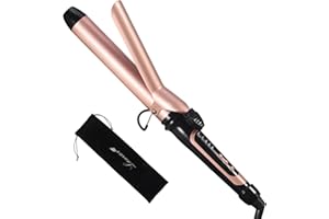 LANVIER 1.25 Inch Long Barrel Curling Iron, 1 1/4 Inch Curling Iron for Medium to Long Hair up to 450F, Worldwide Dual Voltage Curler for Traveling, Waving Style Tool - Rose Gold