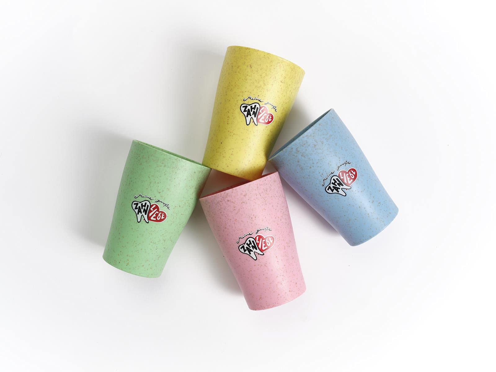 Dr. Bauer's Toothbrush Cup, Mouthwash Cup Made of 45% Straw Remnants for Children and Adults, Pack of 4 Cups