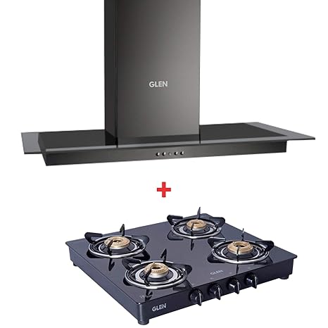 GLEN Black Kitchen Chimney 6062 60cm with 1043 GT Brass Burner Black Cooktop