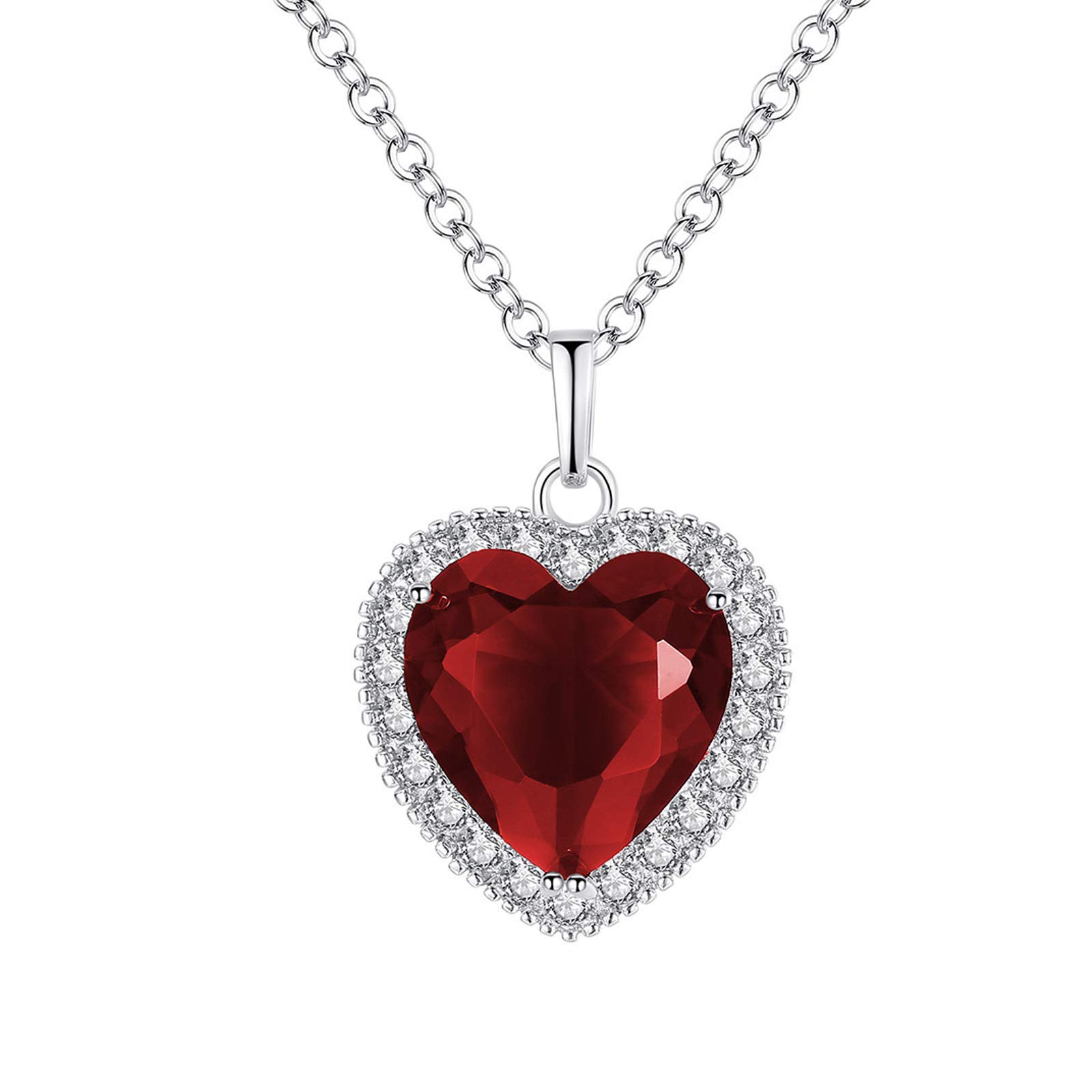 HMOOY Titanic Heart of the Ocean Necklace the Blue Love Pendant Necklaces Cubic Zirconia Crystalline White Gold-Plated Pendant with Chain and Heart Gemstones (Red)