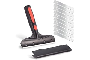 EHDIS Razor Blade Scraper, 6" Scraper Adhesive Remover Tool with 10 Double-Edge Blades for Cleaning Paint, Caulk, Adhesive, L