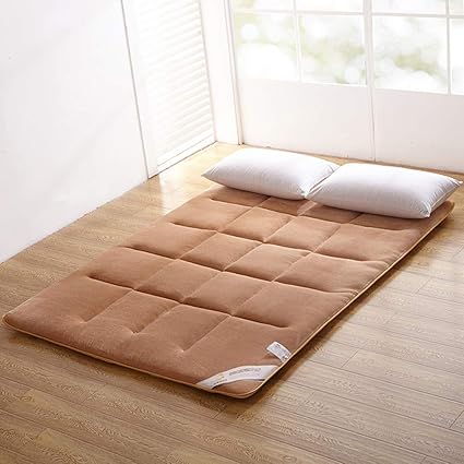 Brown Flannel Tatami Floor Mat Futon Mattress Sleeping Pad Japanese Bed Roll Foldable Roll Up Mattress Quilted Mattress Pad For Home Bed Apartment