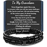 Memgift 𝐋𝐞𝐚𝐭𝐡𝐞𝐫 𝐁𝐫𝐚𝐜𝐞𝐥𝐞𝐭 𝐅𝐨𝐫 𝐌𝐞𝐧 Birthday Valentines Day Gifts for Son Grandson Man Dad Boyfriend Husband Brother Double-Row Braided Leather Bracelet for Men 7.5 8.5 9 Inches