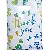 Chirpbirds Thank You Shopping Bags for Small Business, Plastic Merchandise Retail Bags with Handles, Extra Thick 13.7X9.8In for Wholesale, Gift,Clothes, 50 Pack