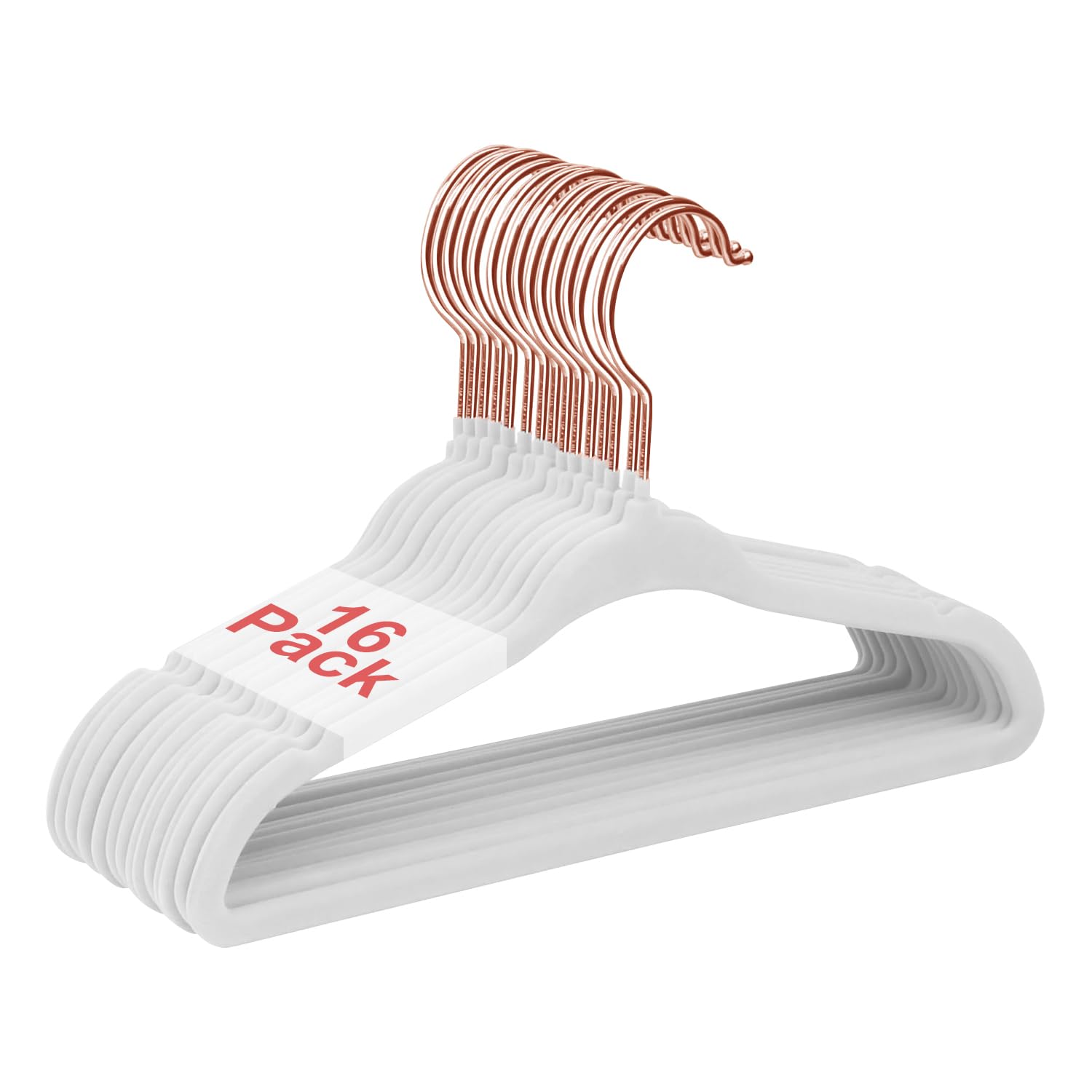 Wellong Baby Velvet Hangers, 28cm Kids Clothes Hangers, Non-Slip Childrens Hangers for Infant and Toddler 16 Pack White - Rose Gold Hook