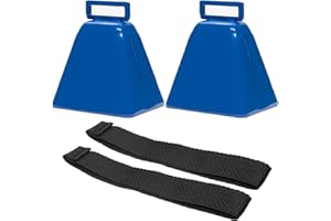 Bevin Bells Long Distance Cow Bells 10LD (Blue & Blue) | Christmas Bells | Made from Steel | Loud Noise Makers | w/White Strap Around The Handle | Easier to Hold | Made in CT, USA