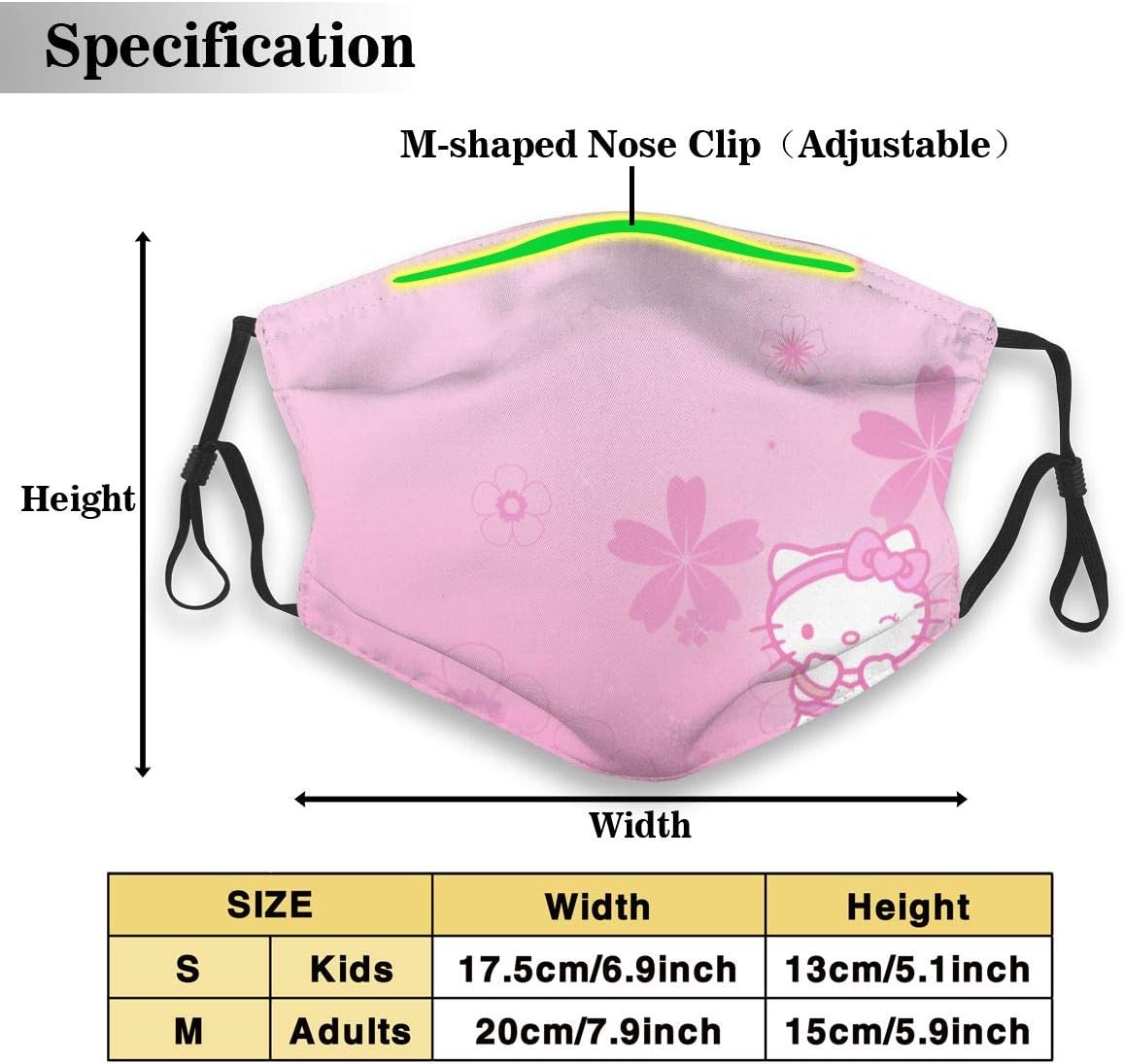 Face Mouth Protector Cover - Hello Kitty Pink Flower PM2.5 Activated Carbon Anti-dust Reusable Mouth Guard