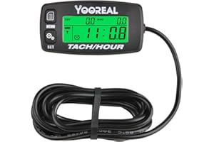 Yooreal Digital Tach/Hour Meter Tachometer Maintenance Timer,RPM Alert,Replaceable Battery for Lawn Tractor Generator Mini Bi