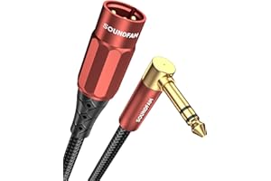 SOUNDFAM XLR Male to 1/4 Inch 90 Degree Right Angle 6.35mm TRS to XLR Male Balanced Interconnect Cable for Guitar, Subwoofer, Mixer, Amplifier(15Feet/5M)
