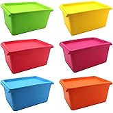 6 Pack Plastic Storage Bins with Lids, 6 Colors Stackable Storage Boxes | Colorful Stackable Storage Bins For Classroom, Crafts, Art Supplies, Office, Teacher Materials And Home Organization