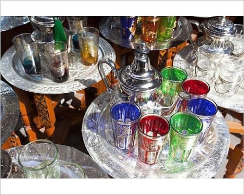 10x8 Print of Pots of mint tea a glasses, The Souk, Marrakech, Morocco (12614179)