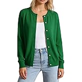 OYOANGLE Women's 70s Spring Fashion Lightweight Cardigan Button Front Knit Crew Neck Elegant Long Sleeve Sweater