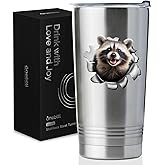 Onebttl Raccoon Gifts for Men and Women, Insulated 20 oz Stainless Steel Travel Tumbler with Straw, Brush, Lid, and Gifts Box, 3D