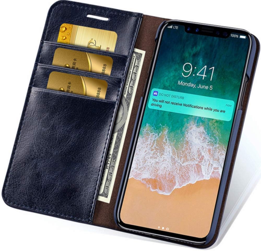 iPhone X/XS/XR/XS Max Leather Wallet Phone Case with Slim Flap Cover and Card Slots