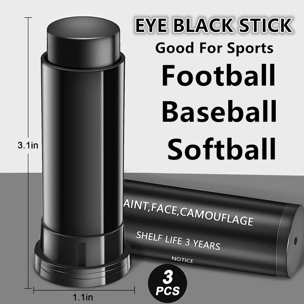 Go Ho 3PCS Eye Black,Eye Black Stick for Sports,Eye Black Baseball Face Paint,Football Accessories,Football Stick Eye Black,Black Body Paint,Football Stick Eye Strips Eye Black,Black Face Paint for