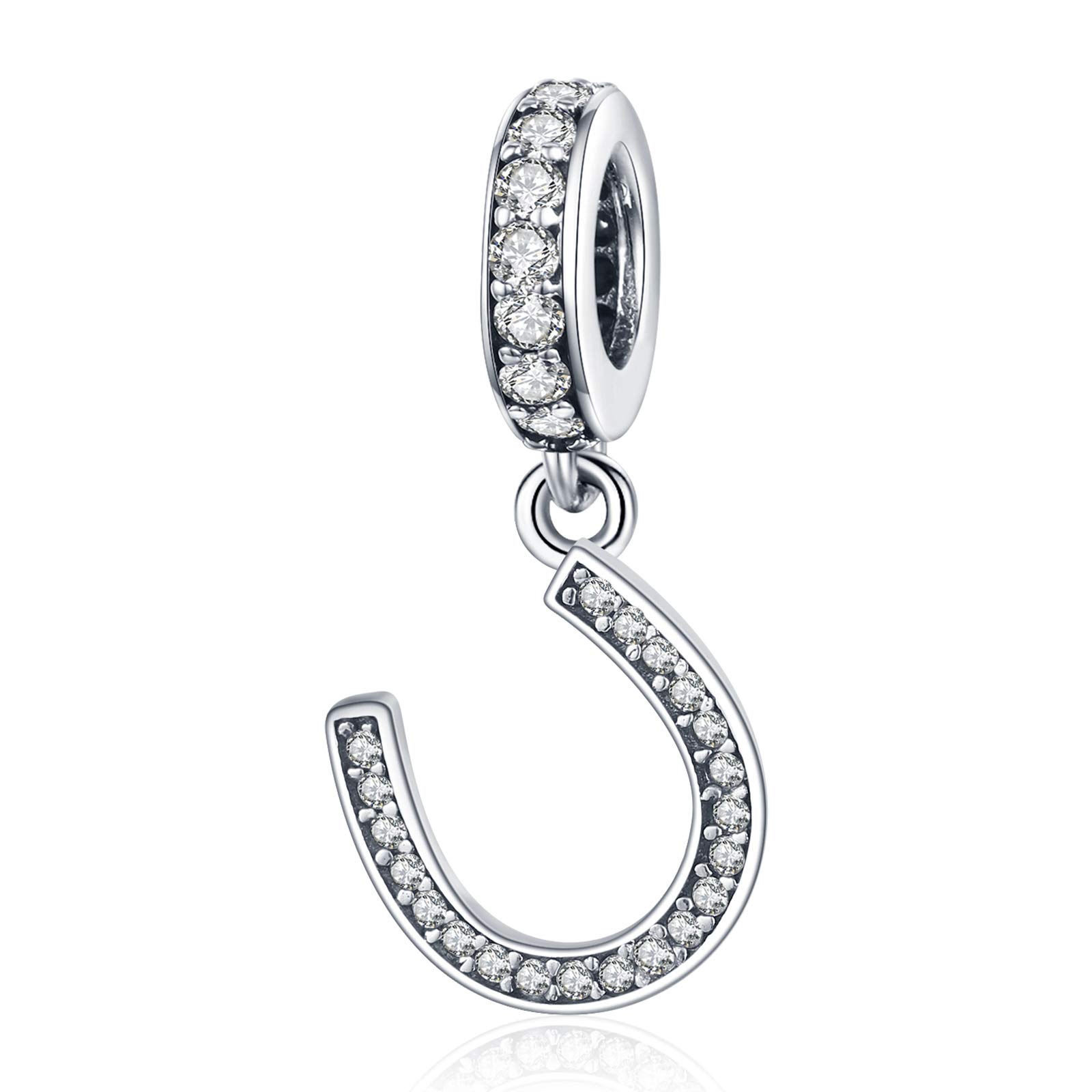 Eusense Horseshoe Charm, 925 Sterling Silver Horse Shoe Beads Fit Pandora and European Bracelet