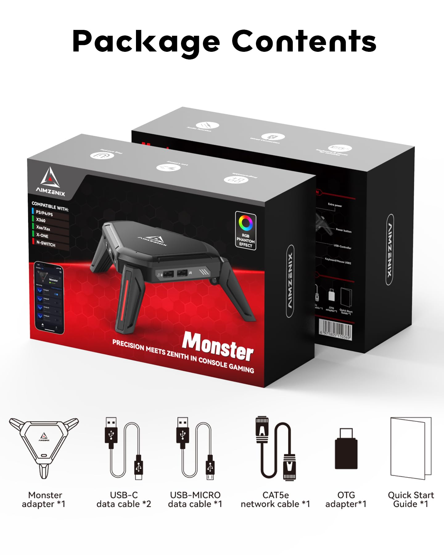 AIMZENIX Monster Keyboard and Mouse Adapter for PS5, PS4, PC, Xbox Series X/S, Xbox One, NS, NS2, Emulator Console Supports APP Real-time Adjustment, Aim Assist【Latest Version: 782412】