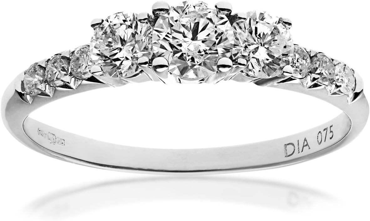 Round Brilliant IJ/I Certified Diamonds 18 ct White Gold Trilogy Engagement Ring
