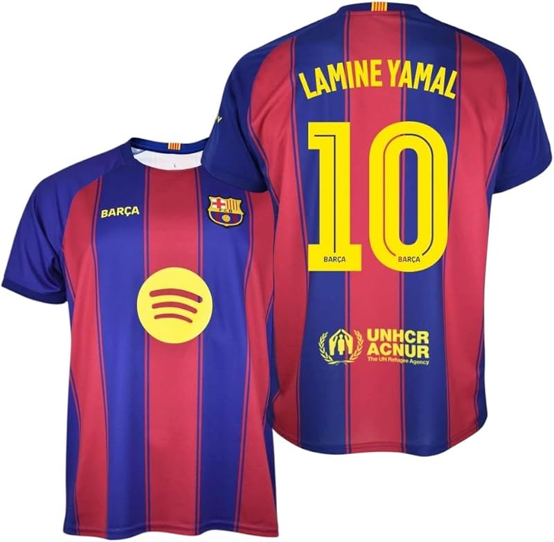 FC Barcelona Camiseta Blaugrana Primera Equipación Adulto Temporada 25/26, Réplica Oficial Lamine Yamal, Unisex, Talla M, Cuello Redondo, Poliéster