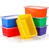 Nicunom 6 Pack Small Cubby Bins Storage Bins with Lids, 6 Qt Plastic Storage Bins Colorful Toy Storage Containers, Stackable Organizer Cubbies for Classroom Home