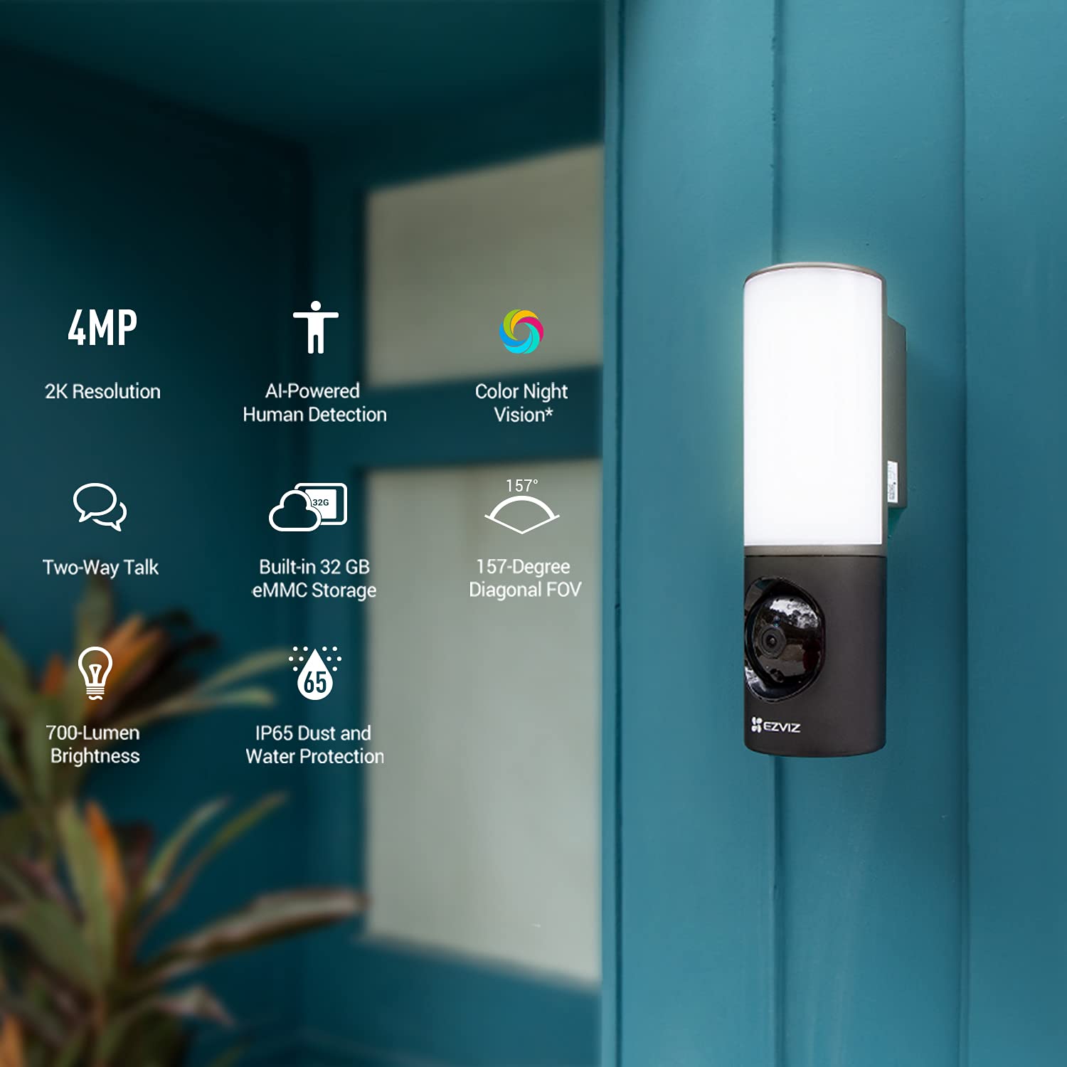 EZVIZ 2K+ Smart Outdoor Security Camera with Floodlight, Built-in 32G Storage, Colour Night Vision, Siren & Light Alarm, AI Human Detection, Two-Way Talk, Waterproof, Hardwired Installation (LC3)