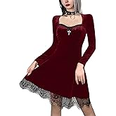 TSMNZMU Gothic Lolita Dress Velvet Long Sleeve Vintage Vampire Dresses Punk Grunge Witchy Dress Emo Alt Fairy Dress