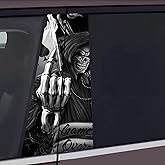 Blueshyhall 2PCS Car B-Pillar Vinyl Decals, Horror Skull Skeleton Personalized Vehicle Door Pillar Sticker, Waterproof Sun Protection Scratch Cover