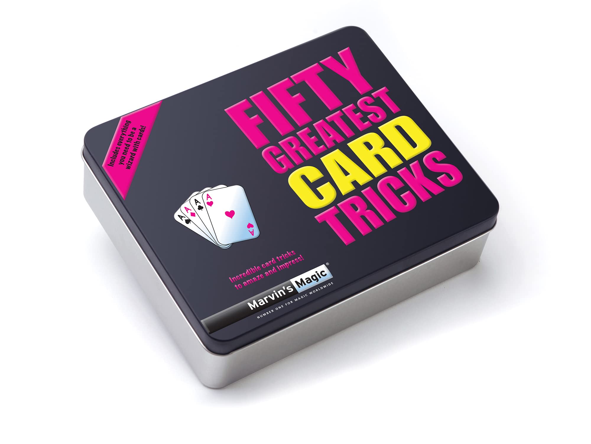 Marvin's Magic - Fifty Greatest Card Tricks Set - Magic Kit, Tricks for Adults - with Mind Reading and Cards, Close up - Comes in Gift Set Tin - for Ages 8, 9, 10+