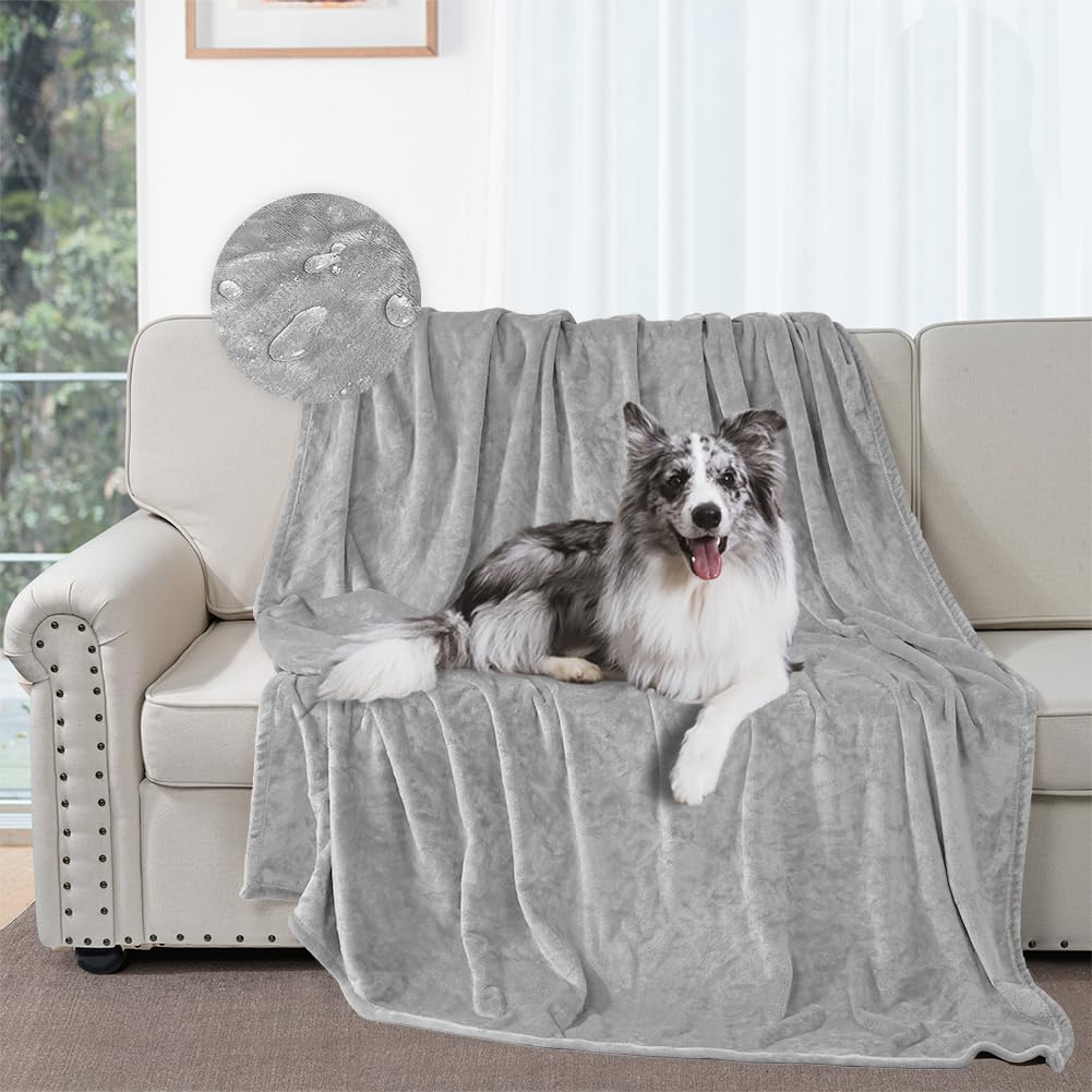 DUJUIKE Waterproof bed blanket, Flannel soft and skin friendly 100% Waterproof blanket, Suitable for mattress and sofas protectors, dog blankets, outdoor blankets (Light Grey, 102x152cm)