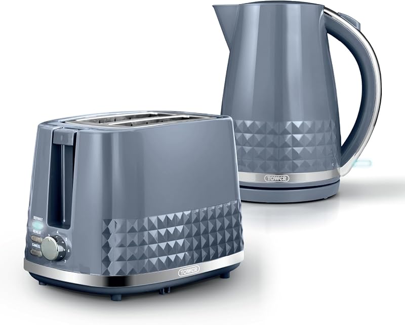 Tower Tower Solitaire Kitchen Set 3KW 1.5L Kettle & 2-Slice Toaster Grey
