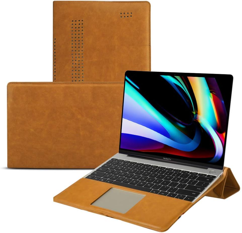 Compatible with MacBook Pro 16 Inch Case, fitmore Ultra Slim Leather Folio Case Cover with Card Slots Shockproof Protective Tablet Case (Yellow)