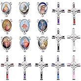 YionZian 60Pcs/30Set Rosary Kits Cross and Center Medal Charms Alloy Religion Enamel Picture Jesus Virgen De Guadalupe Charm Crucifix Pendant for Diy Jewelry Making Supplies