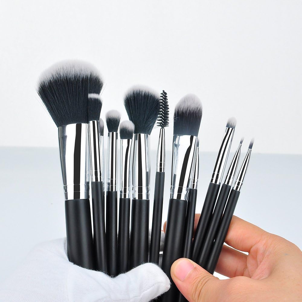 MSQ Makeup Brushes 12pcs Professional Cosmetic Brushes,Soft Synthetic Hair for Foundation, Powder, Blush, Eyeshadow,Lip -Black