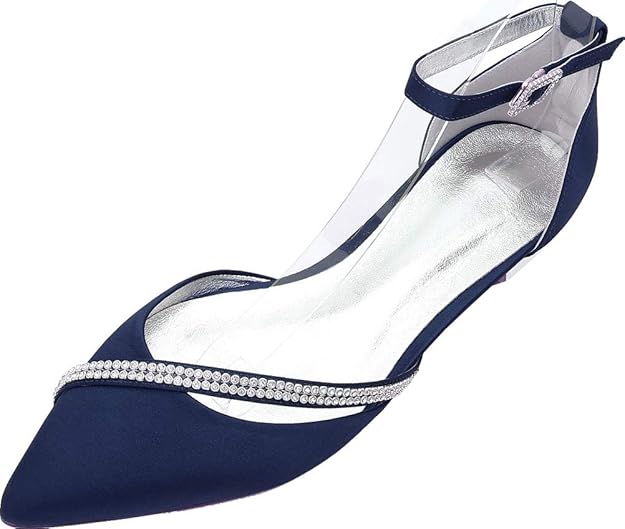 Piont Damen Pumps mit Zehen, flach, mit Strass, für Hochzeit, Party