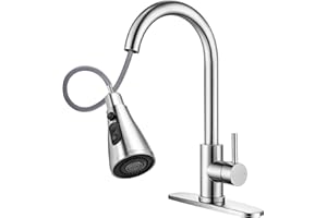 JAFETON Modern Kitchen Faucets with 3 Modes and Pull Down Sprayer, Brushed Nickel Stainless Steel High Arc Single Handle 360° Swivel Kitchen Sink Faucets 1 or 3 Hole for Farmhouse Laundry Camper Rv Bar