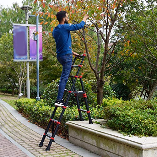 charaHOME 5+7 Step Ladders Telescopic Ladder with Aluminum 6 ft Tall Extendable Retractable Compact and Multi Position Ladder Telescoping Lightweight Portable Ladder Height-Locking Latches A-Frame - Thumbnail 4