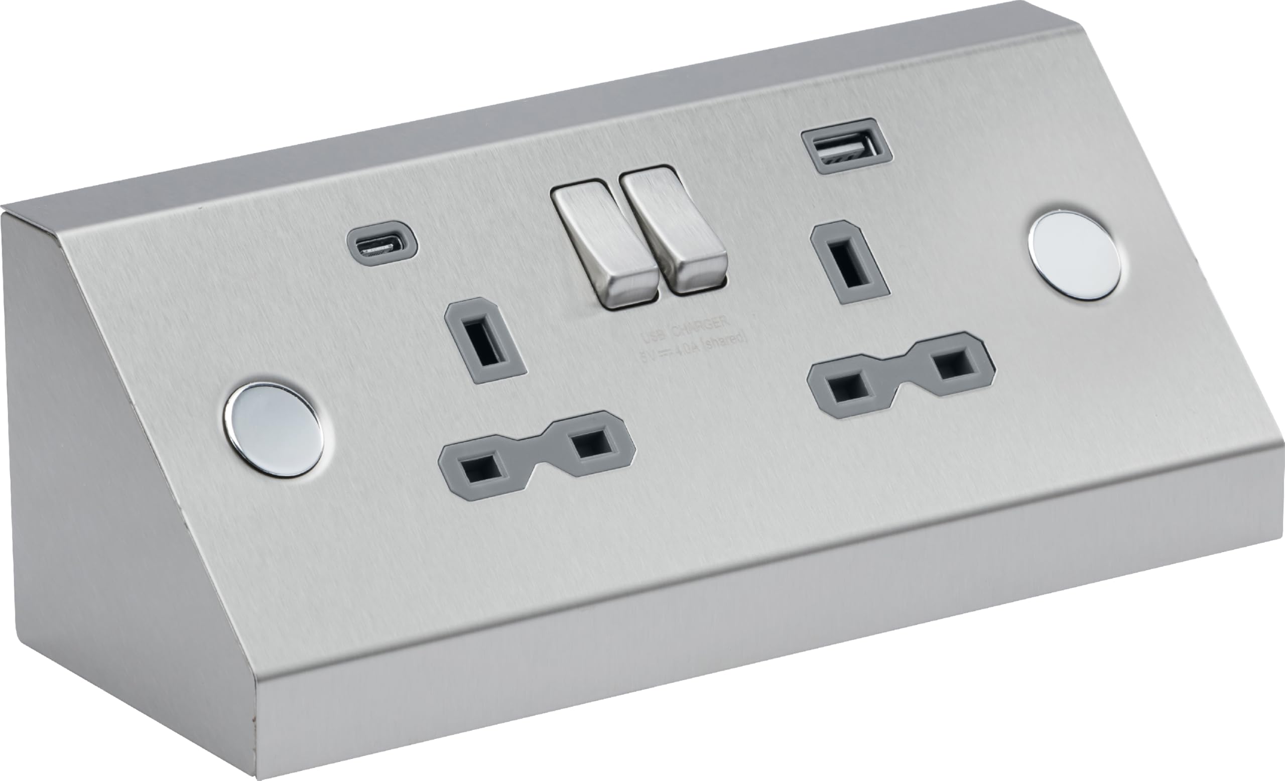 Knightsbridge Under Cabinet 13A 2G Socket with Dual USB A+C [5V DC 4.0A shared] - Stainless Steel