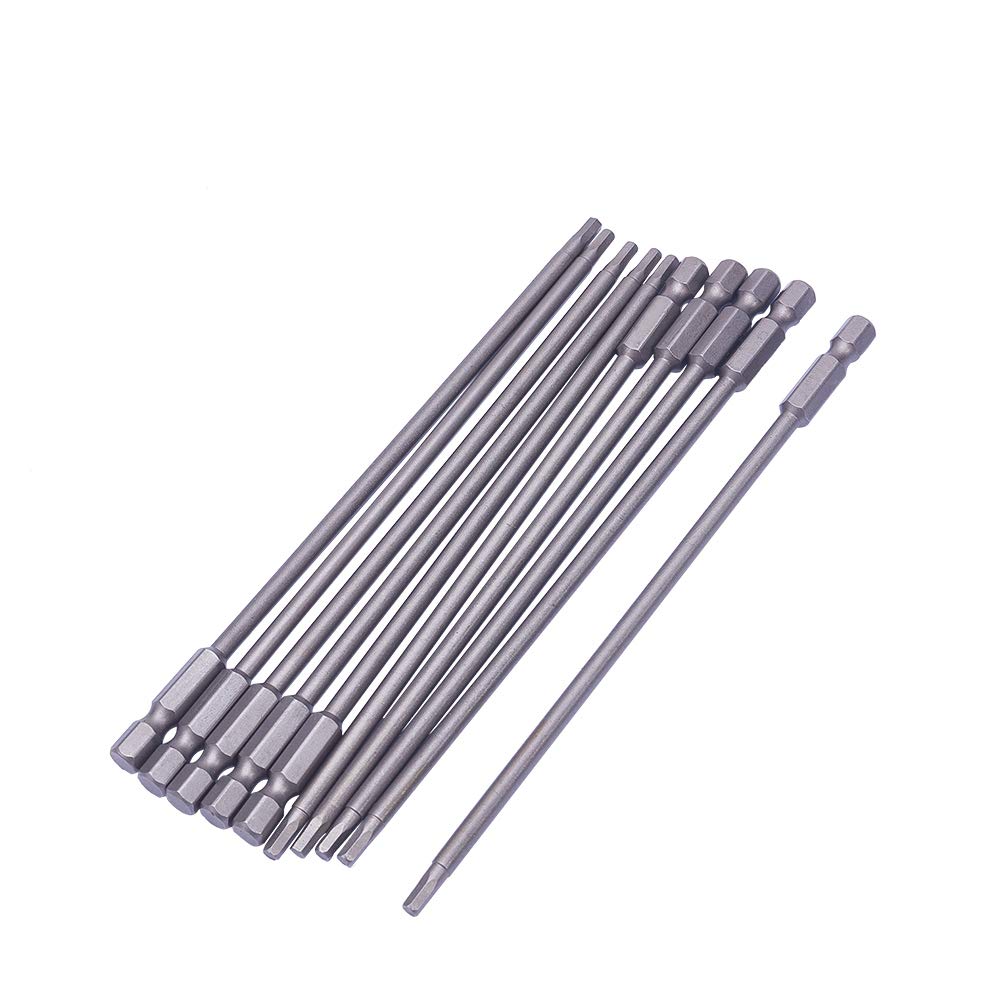 Utoolmart H3 Hexagon Head Allen Wrench Screwdriver Bit 1/4 Inch Hex Shank S2 Steel 150mm Length Magnetic Hex Drill Bits for Hand Held Wrench and Electric Drills 10pcs