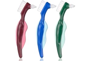 Hard Denture Brush Toothbrush,3 Pcs Portable Denture Double Sided Brush,Multi-Layered Bristles In 3 Different Color,Cleaning 