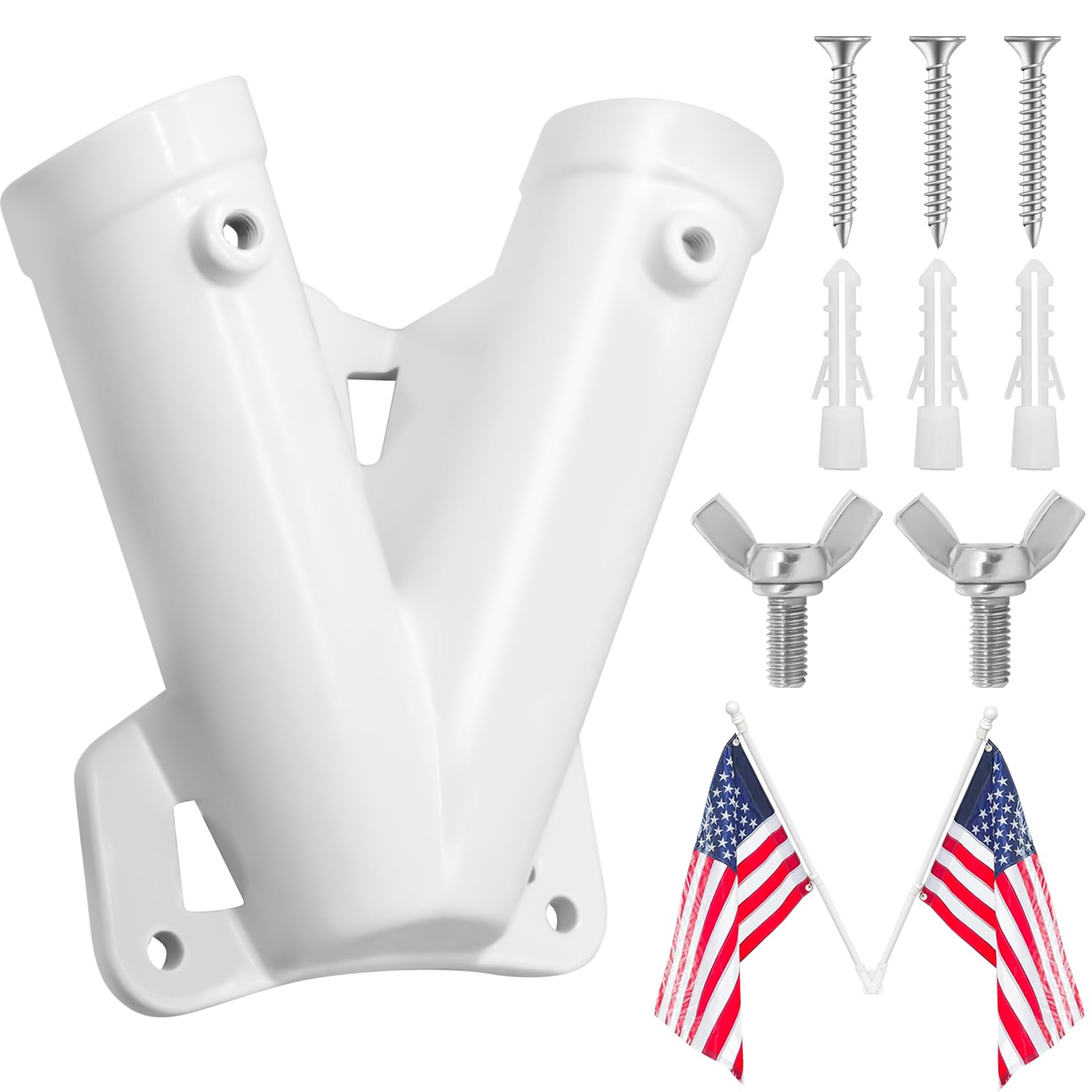 Flag Pole Holder, Double Hole Bracket Mount for Outside Metal Pole for Outside House Mounting Bracket, Hanging Flags Holder on the Street(2.8x2.5cm)