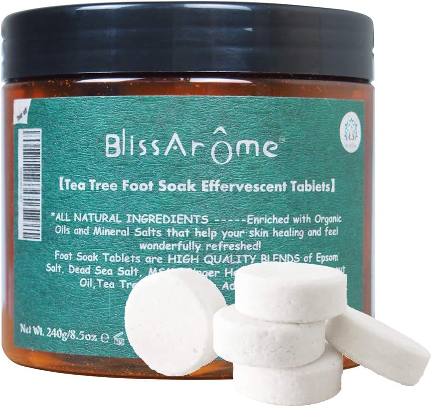 Tea Tree Oil Foot Soak Bombs Tablets for Athletes Foot Soaking with Tea tree oil and more, Foot Spa Bath Pedicure Tools and Toenail fungus, Soothes Dry Calloused Heels - 8.5oz，30 Tablets